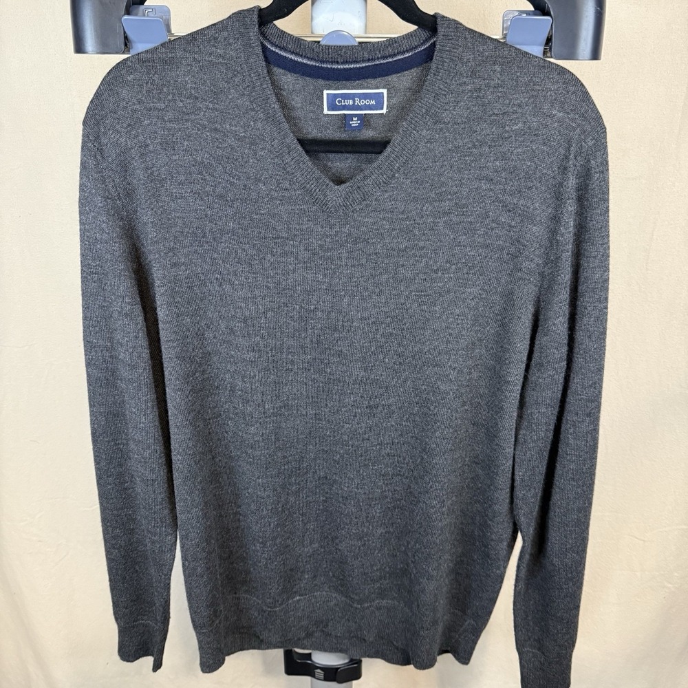 Club Room Sweater Men's Medium Charcoal Grey Merino Wool Acrylic Blend Preppy